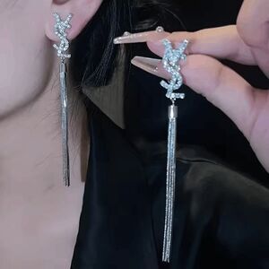 Diamond White Gold Plated Letter Tassel Earrings